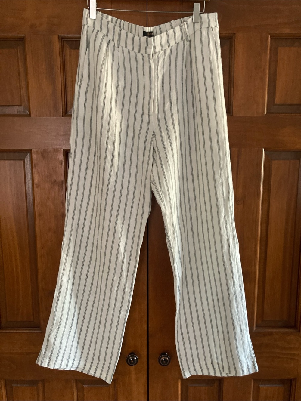 Quince White striped Linen Straight Leg Pants pleated front women’s size 12